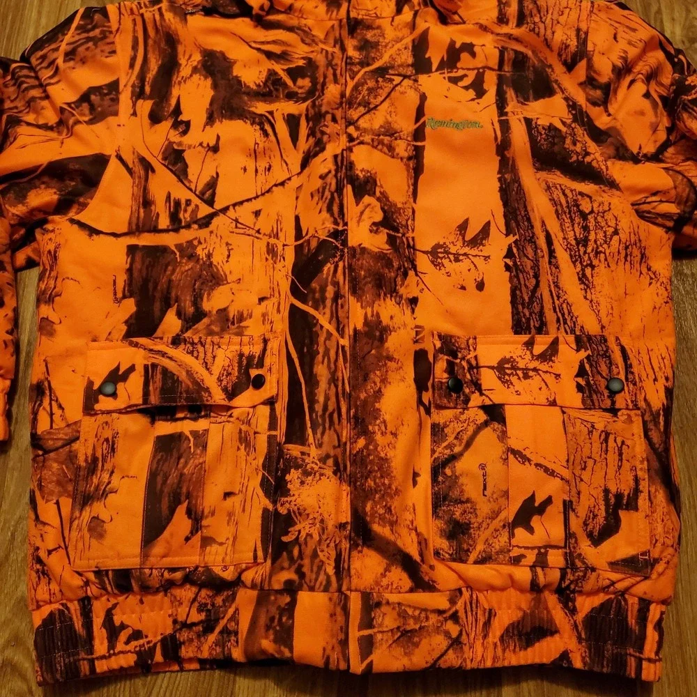 Remington‎ Hunting Jacket Men Large Orange Blaze Camouflage Hooded Warm